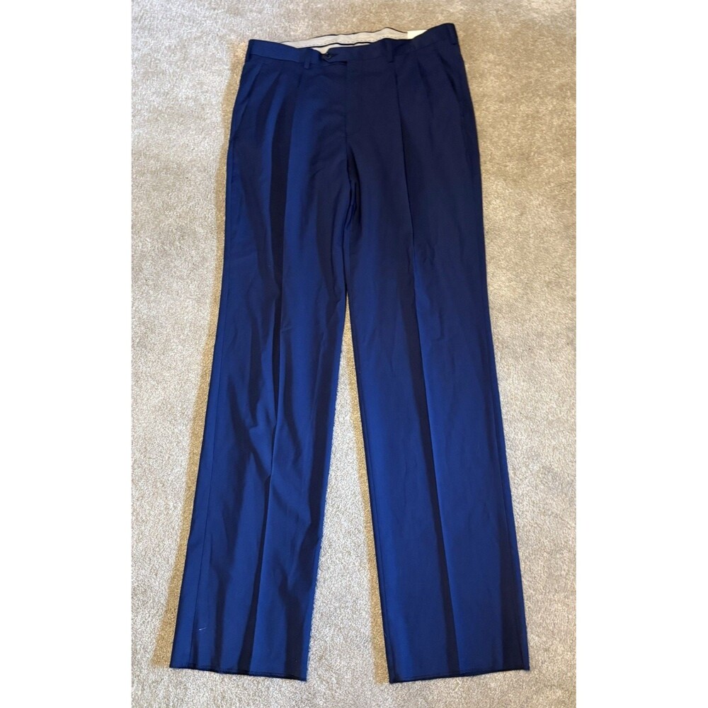 Paul Frederick Men's size  38 Unhemmed Woolv Dress Pants Navy Blue  Pleated NWT